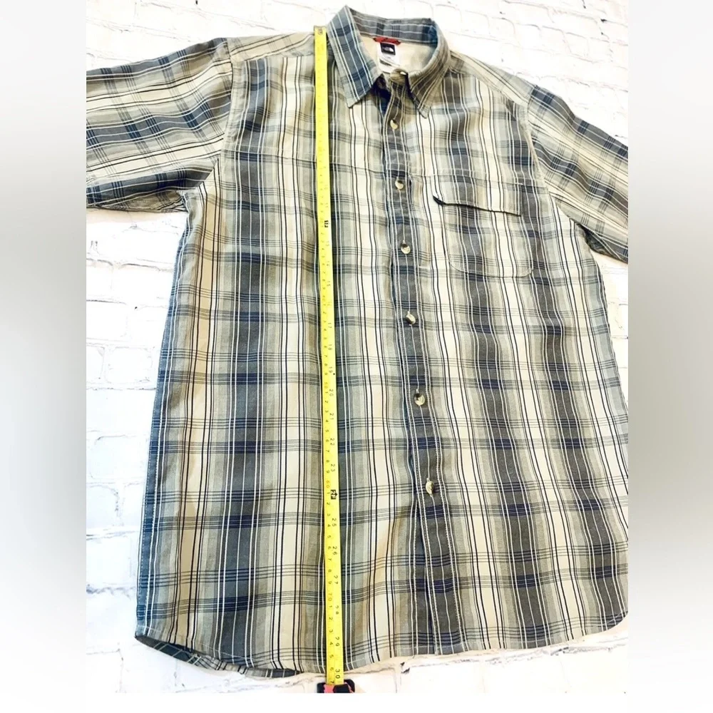 The North Face Mens Size M Casual Plaid Shirt Button Down Short Sleeve Black Tan